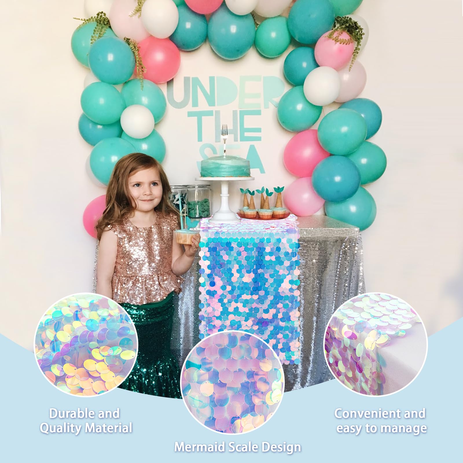 12 Pack Iridescent Sequin Table Runners - 12x72 Inch Purple Mermaid Sparkly Party Decor