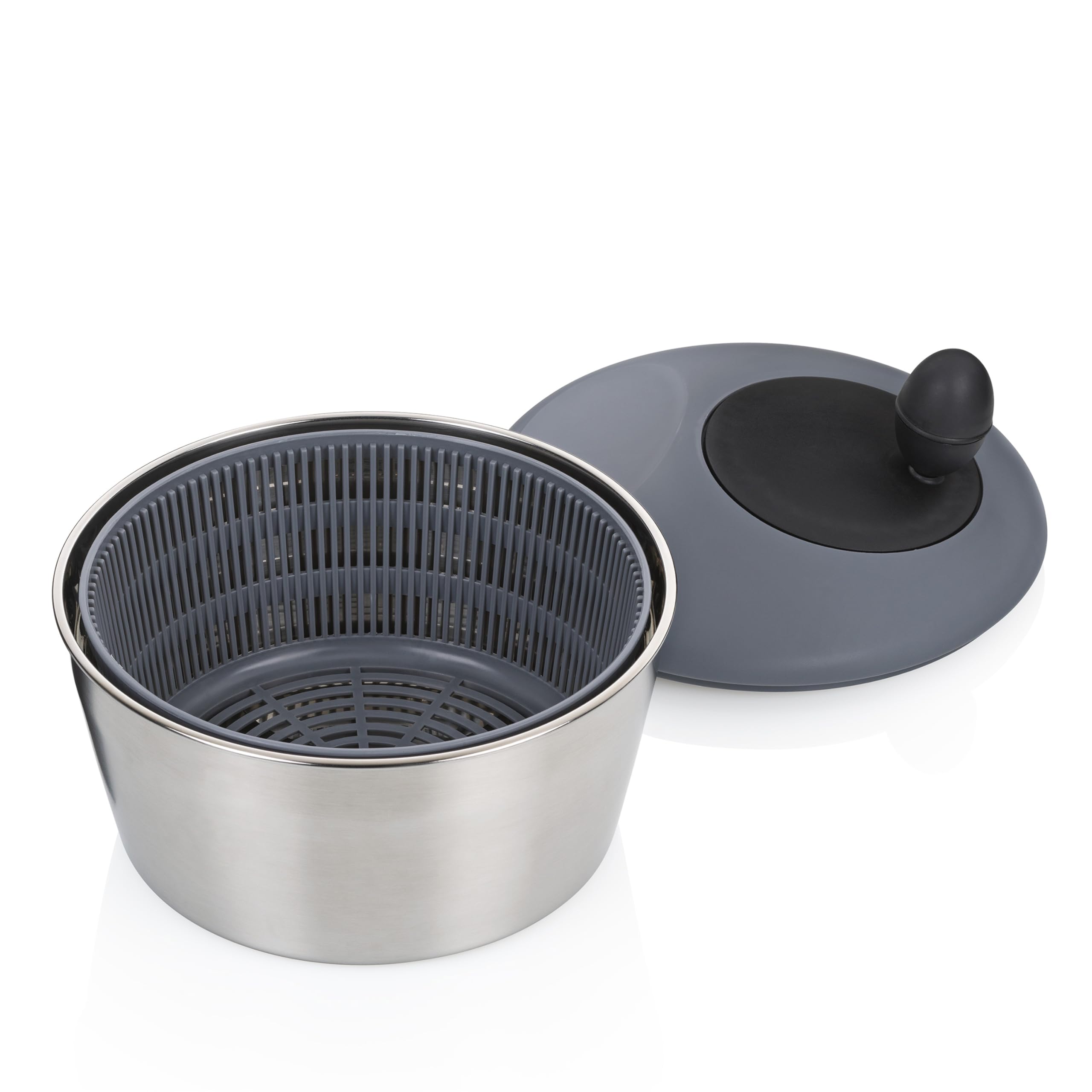 kela Salatschleuder Edelstahl mit Deckel 24,5cm, Salad Spinner, Kunststoffsieb für Salatschleudern oder Seiher für Gemüse, Obst, Penne, Romy, matt