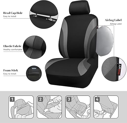 Miniatura 3 de CAR PASS Line Rider - Fundas de asiento delantero deportivas, fundas de asiento de automóvil grises solo con dos asientos delanteros, compatible con