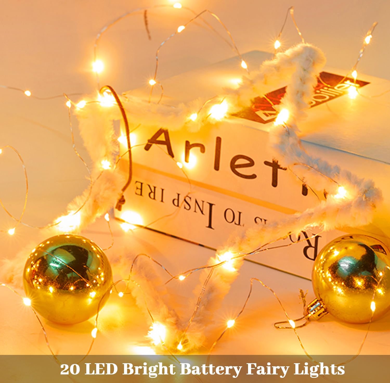 Yiaht 12 Pack Battery Operated Fairy String Lights with Timer 7 Feet 20 Led Waterproof Silver Wire Firefly Starry Moon Lights for Bedroom DIY Party Mason Jars Wedding Patio Christmas Decorations