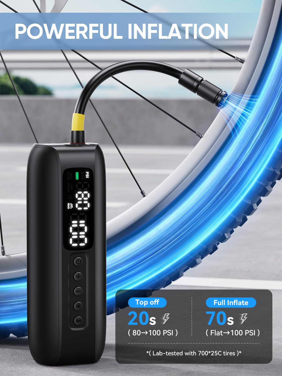 GPUTEK BG02 Pompka powietrza do roweru 150 PSI Elektryczna pompka rowerowa z montażem na ramie, 5 trybów i akumulatorem 5200 mAh Elektryczna pompka powietrza do zaworów Schrader, Presta, Dunlop, do