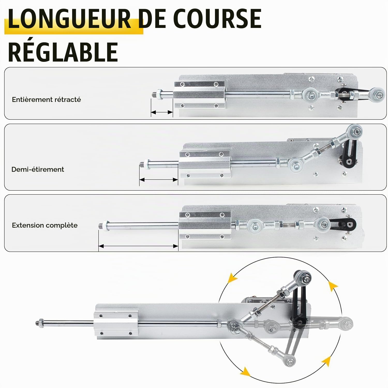 Actionneur Linéaire à Cycle Alternatif DC 12V, Moteur à Piston Alternatif Course 2-8cm, Entraînement Linéaire Linear Actuator 95RPM, Moteur Télescopique Réglable avec Régulateur de Vitesse