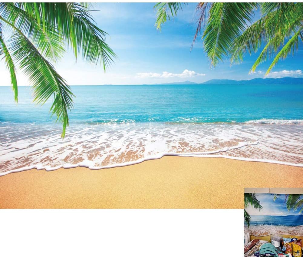 DASHAN 12x8ft Ocean Tropical Beach Hawaiian Backdrop Birthday Luau Party Summer Youtube Sea Sailor Beach Sandbeach Bridal Shower Photography Background Palm Tree Wedding Nautical Baby Shower PhotoProp