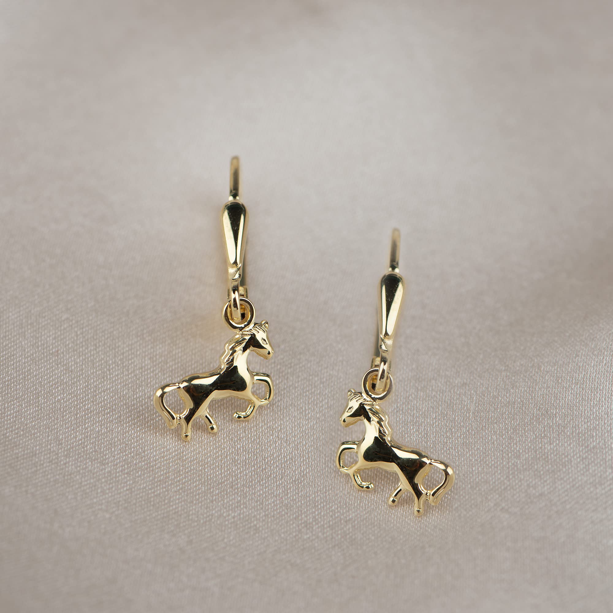 AMZ00019 - Pendientes para niña (oro amarillo 333), diseño de caballo, Oro amarillo, Sin piedra preciosa