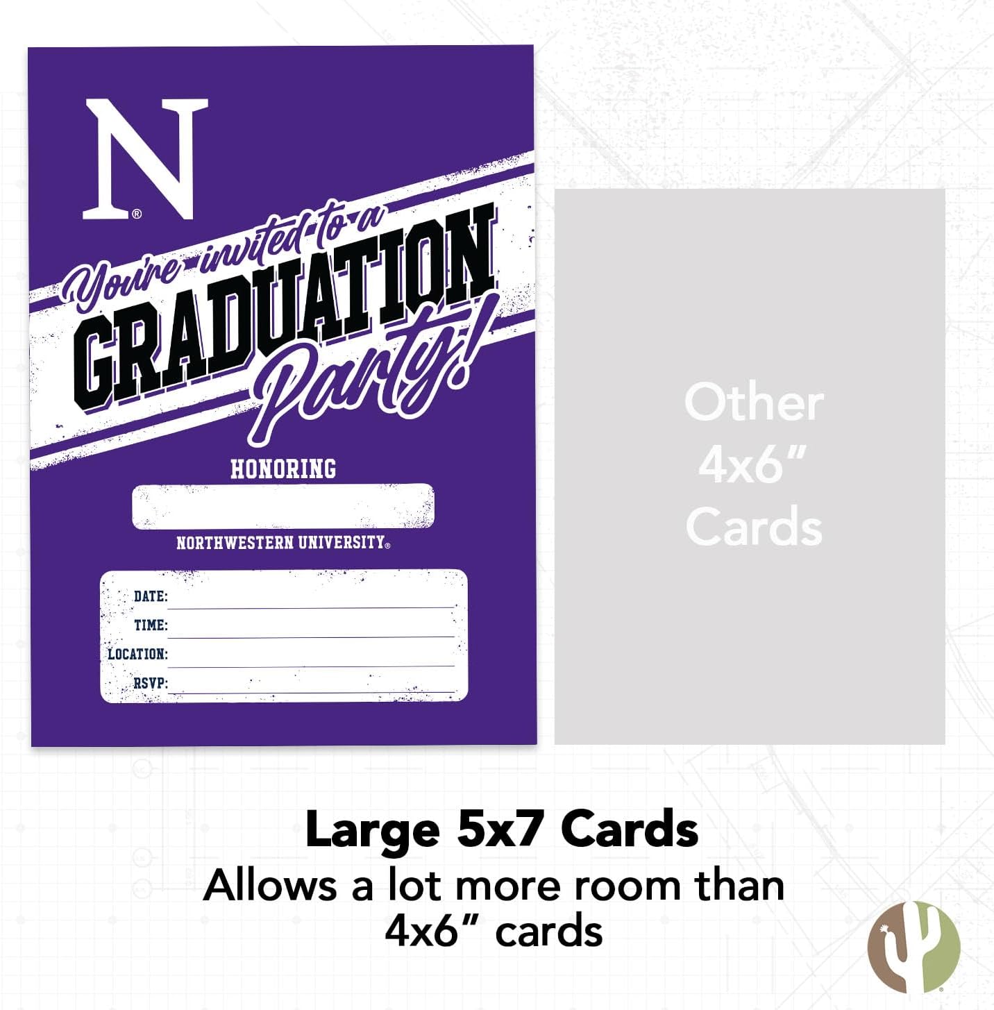 Desert Cactus Northwestern University Graduation Party Invitations NU Wildcats 5x7 Grad Invites Cards Celebration 10 Count With Envelopes