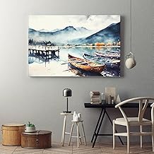 لوحة فنية جدارية من القماش بطباعة مناظر بانوراما طبيعية رقمية بالوان مائية مقاس 90 × 60 سم من هوم جاليري، أزرق