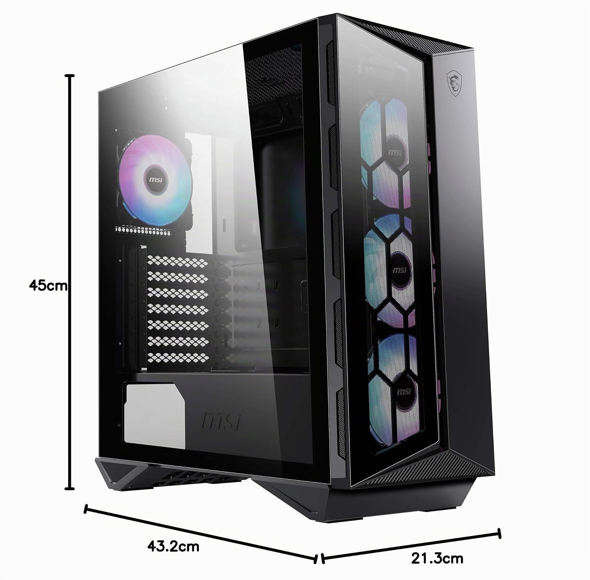 MSI MPG GUNGNIR 110R - 'G110R' Mid Tower Gaming Caso, Nero, USB 3.2 Gen2 Tipo C, 4x 120 mm ARGB Fan, Mystic Light Sync, 1 a 6 ARGB Scheda di controllo, pannello in vetro temperato, ATX, mATX, Mini-ITX