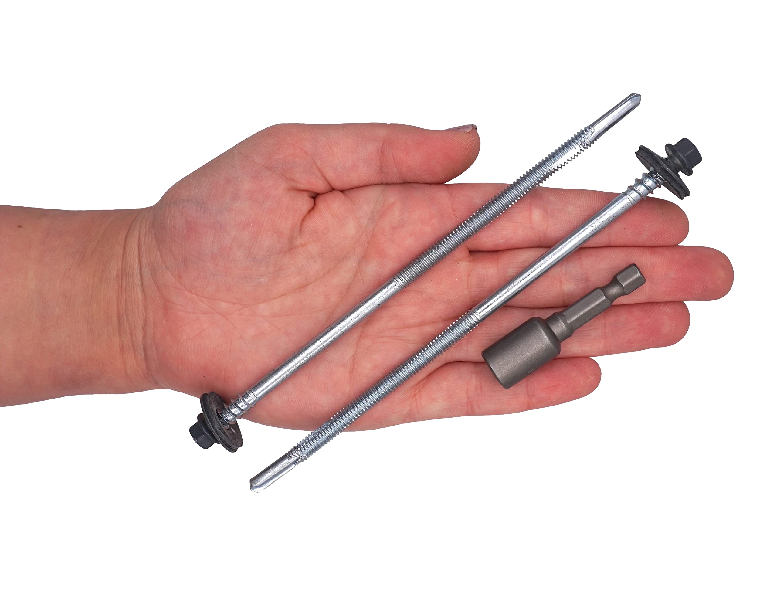 (50 Stück) Lackierte selbstbohrende 5,5 x 150 mm Schrauben mit EPDM-Unterlegscheiben für Sandwichplatten, Sechskantkopf (Anthrazitgrau, RAL 7016)