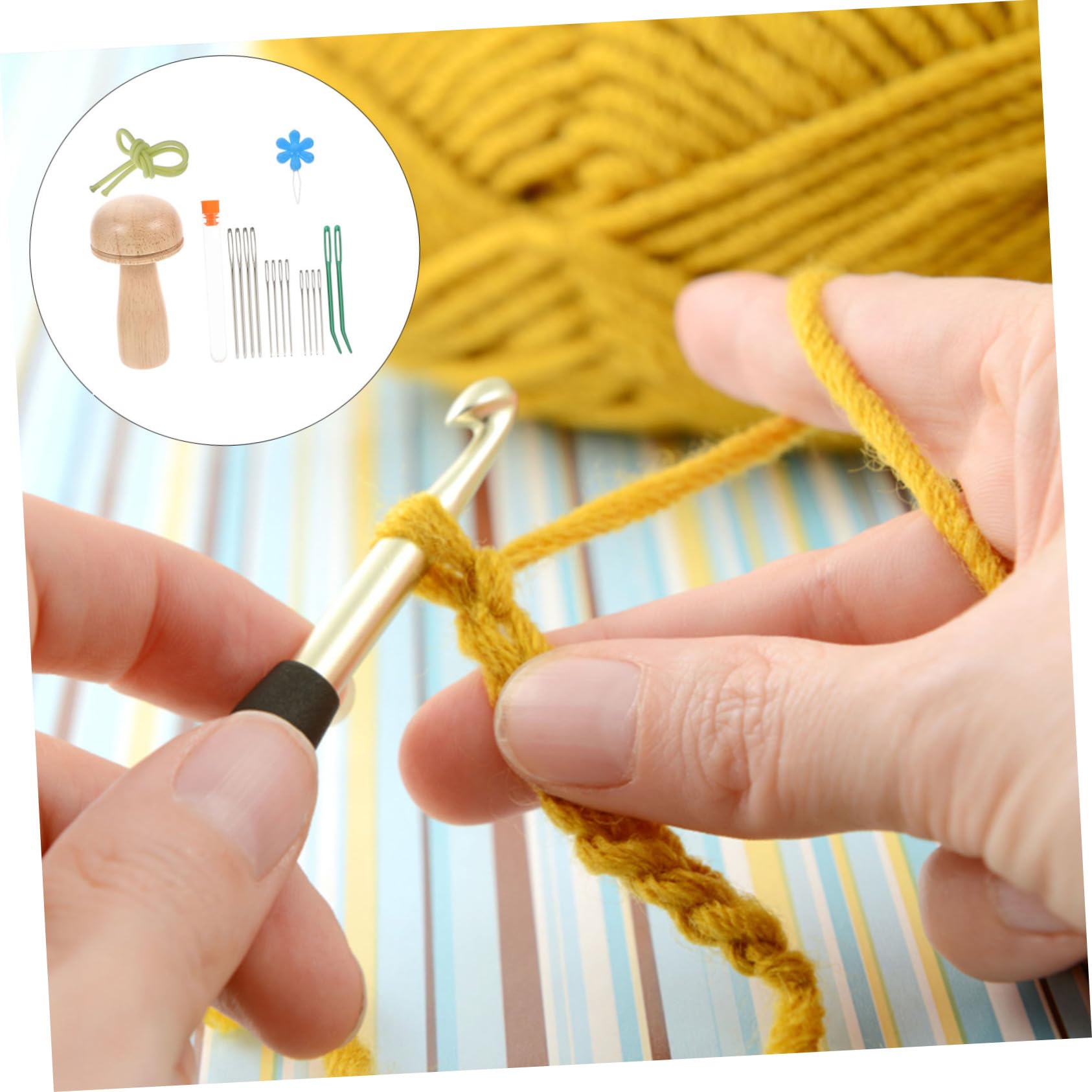NUOBESTY 4 Sets DIY Strickwerkzeuge Einfädler Quaste Stricknadeln Wickler Nahttrenner Stopfnadel Nähsets Für Erwachsene Messgerät Faltbares Häkelset Haken Nähzubehör Handnähen Kunststoff