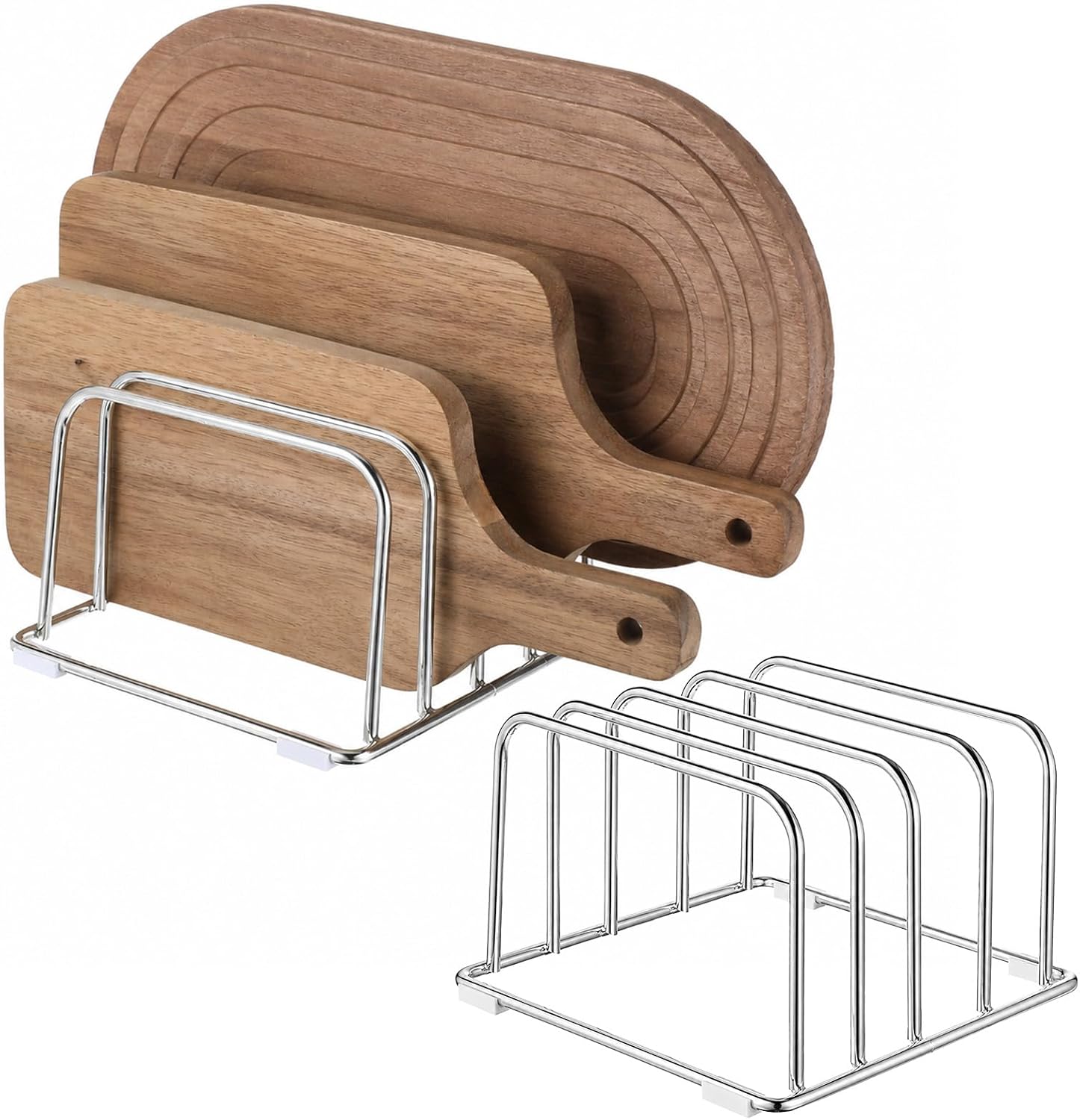 2 Pack Cutting Board Holder Stand, Cutting Board Organizer, Chopping Board Storage Rack, 304 Stainless Steel Chopping Board Holder, Cookie Sheets Organizer 1.0"+1.2" Width Slots