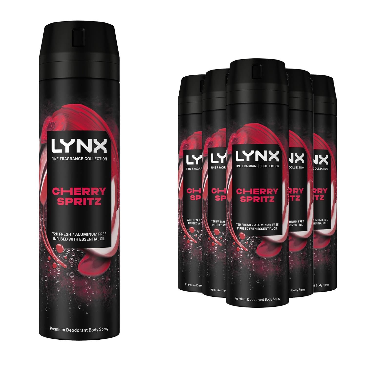 – Lynx Fine Fragrance Collection Cherry Spritz Premium Body Spray 200ml, 6 Pack - 72H Odour Protection Deodorant Aerosol, Infused with Essential Oils & Long-lasting Scents