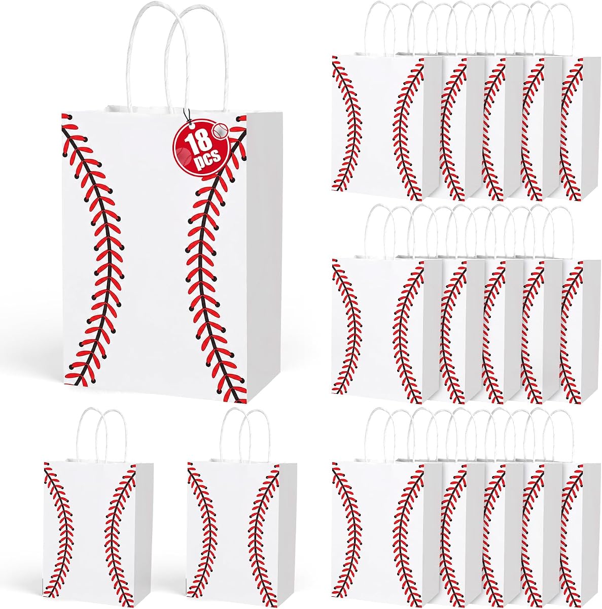 18 bolsas de regalo de béisbol, bolsas de regalo de fiesta de béisbol con asas, bolsas de regalo de papel de caramelo con temática de béisbol, bolsas de aperitivos de béisbol para suministros de fiesta de béisbol, juegos, deportes, día, decoraciones de cumpleaños
