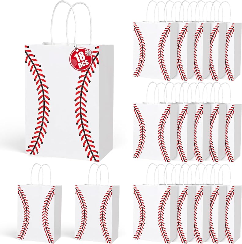 18 bolsas de regalo de béisbol, bolsas de regalo de fiesta de béisbol con asas, bolsas de regalo de papel de caramelo con temática de béisbol, bolsas de aperitivos de béisbol para suministros de fiesta de béisbol, juegos, deportes, día, decoraciones de cumpleaños