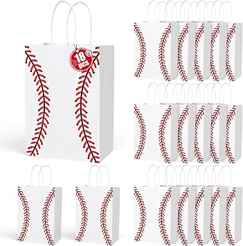 18 Pcs Baseball Goodie Bags, Baseball Party Favor Bags with Handles, Baseball Themed Treat Candy Paper Gift Bags, Baseball Snack Bags for Baseball Party Supplies Games Sports Day Birthday Decorations