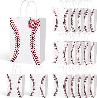 18 bolsas de regalo de béisbol, bolsas de regalo de fiesta de béisbol con asas, bolsas de regalo de papel de caramelo con temática de béisbol, bolsas de aperitivos de béisbol para suministros de fiesta de béisbol, juegos, deportes, día, decoraciones de cumpleaños
