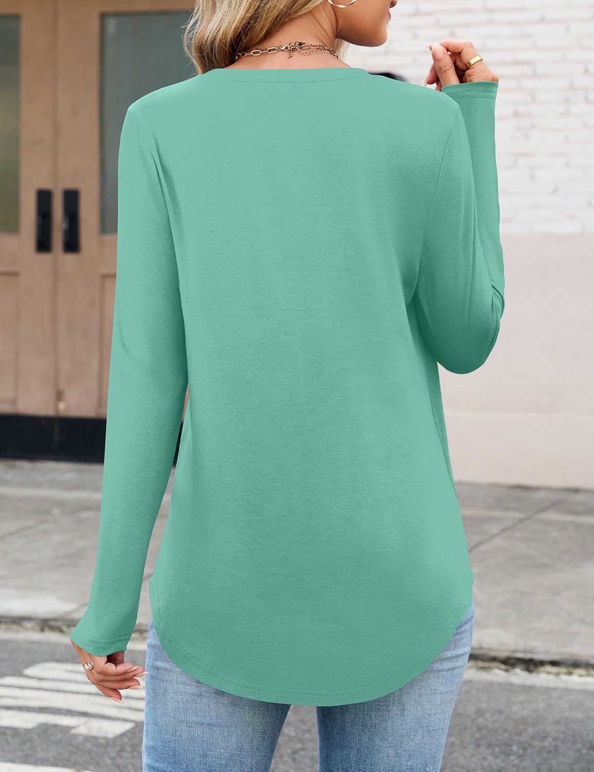 JUSTFASHIONNOW Womens Long Sleeve Shirts Crew Neck Casual Basic Blouse Flowy Loose Tunic Tops Fall Fashion 2025 - Image 6