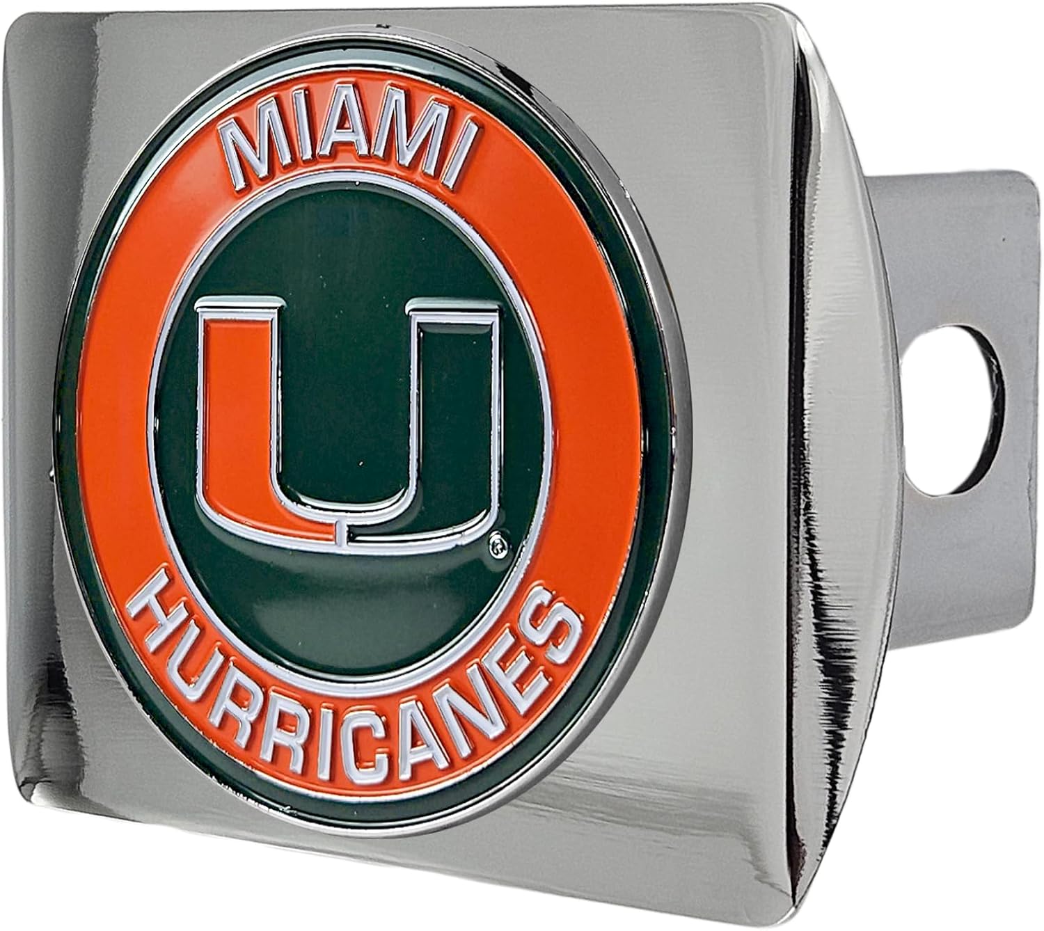 Miami Hurricanes Trailer Hitch Cover, Chrome with 3D Team Logo | Round Molded Chrome, 3D Colored Team Logo, Fits 2 In Receivers, for Trucks & SUVs, Officially Licensed NCAA