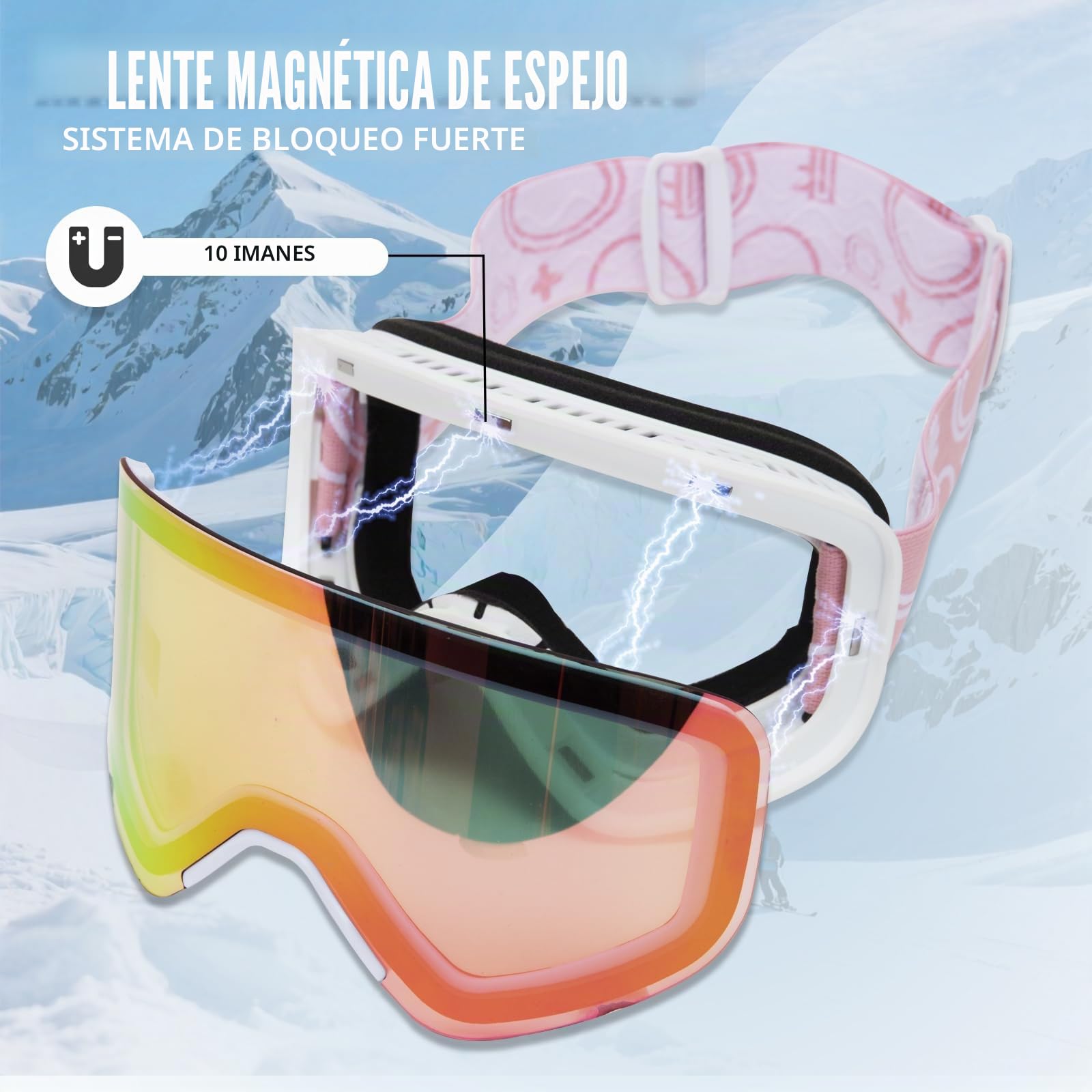 VCOROS Gafas de Esquí con Magnético Lentes Intercambiables YH879B para Ski | Gafas Esqui OTG para Unisex Ajustable Tamaño Anti-Niebla Protección UV Snowboard Nieve Espejo para Ciclismo