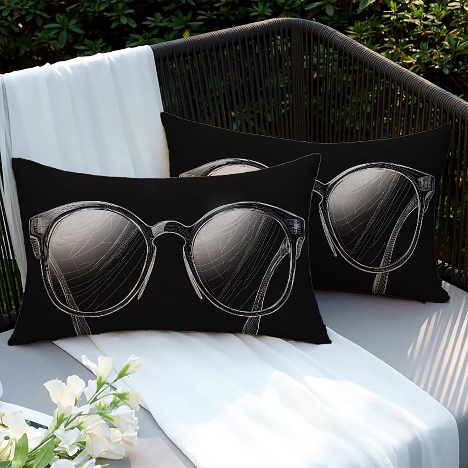 Coussins canapé jardin extérieur noir 60x40cm pour salon et terrasse