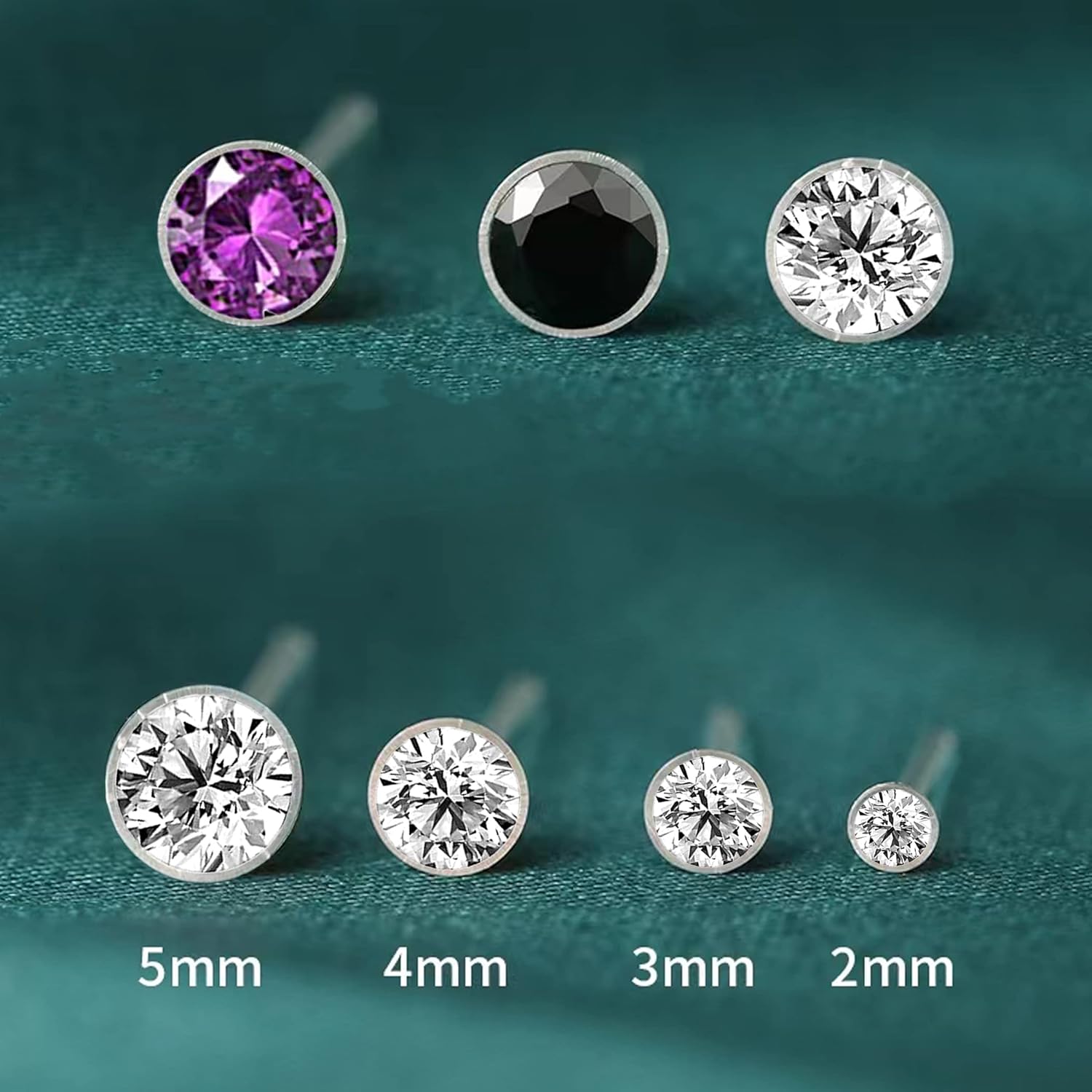 Anti Allergy Hypoallergenic Plastic Stud Earrings Set, 8 Pairs with Silicone Backs, 2-5mm Cubic Zirconia for Sensitive Ears - Image 2