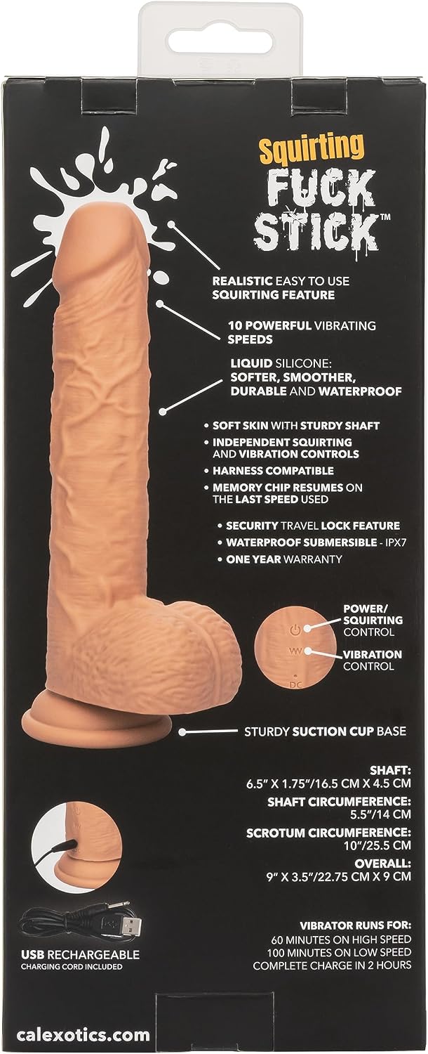 CalExotics Squirting Stick Vibrating Dildo with Suction Dup - Ivory