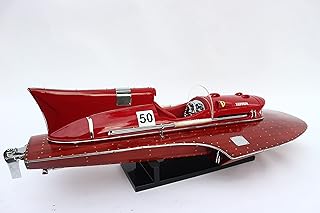 GIA NHIEN Wooden Model Boats Handicraft Ferrari Hydroplane Stain Finished Painted, Assembled Wooden Boat Decoration, Model Boat Display, Ferrari Model Boat, Red, 61x30x21 (cm)