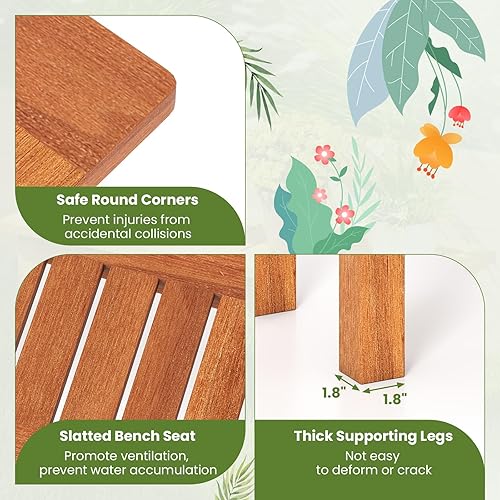 Miniatura 5 de Tangkula Banco de patio para exteriores, banco de patio de madera maciza con asiento de listones, banco de entrada de madera rústica para 2 personas