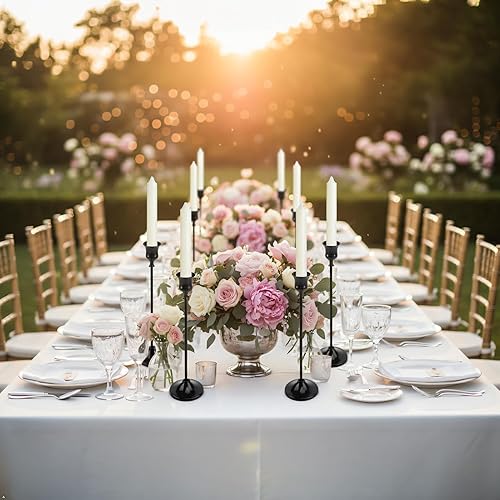 Miniatura 6 de Portavelas de 6 piezas – 3 alturas resistentes soportes cónicos de metal – Desmontable estilo vintage moderno – Eleva el ambiente de la mesa