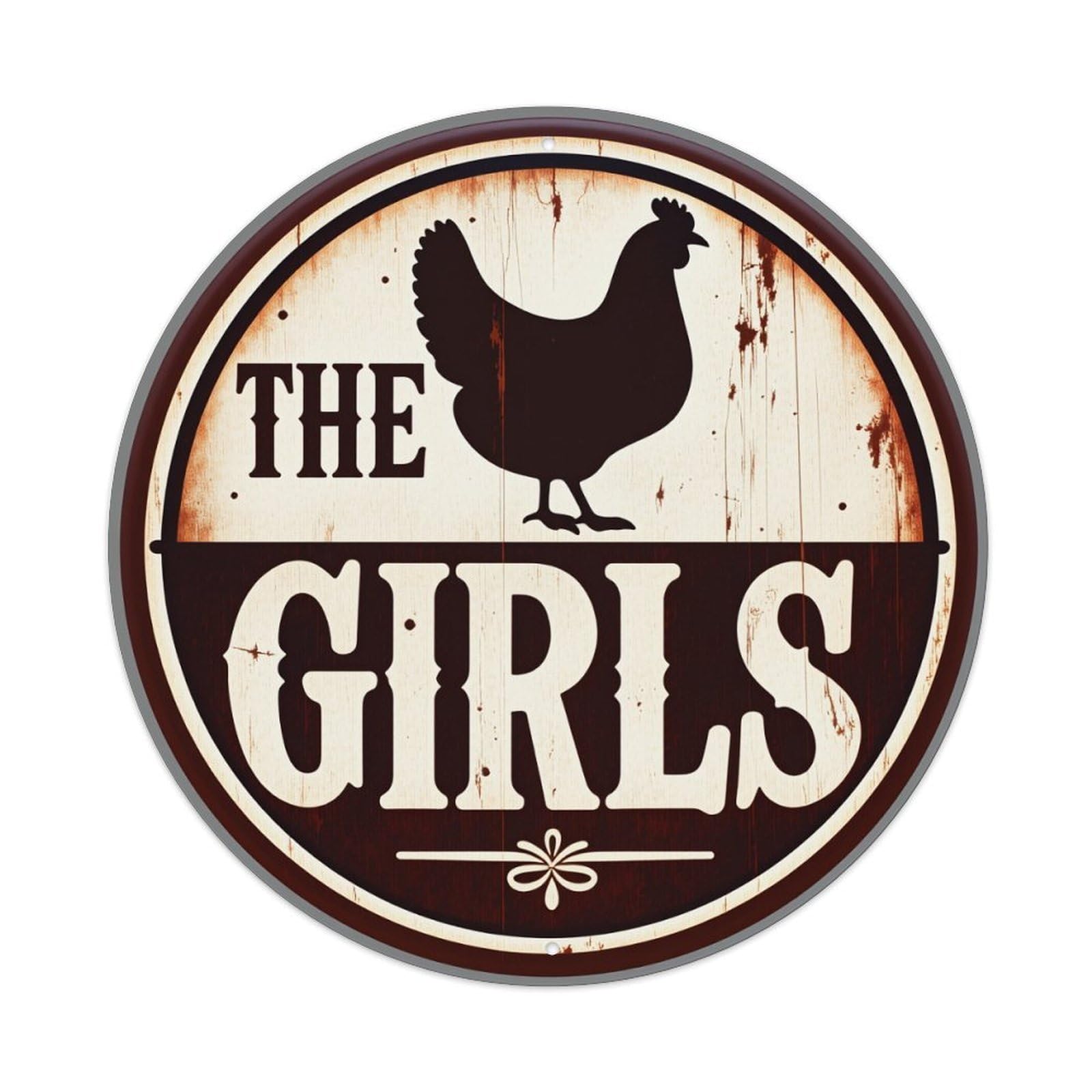 Chicken Silhouette Rustic Sign Design Round Tin Sign Vintage Metal Poster Retro Bar, Home, Man Cave, Kitchen, Laundry Room Wall Art Decor Gift 8x8Inch