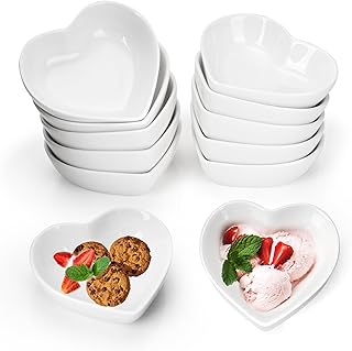 12 Pcs Ceramic Heart Shaped Dishes, 1.8Oz Heart Shaped Sauce Dish, Porcelain Side Dishes for Appetizer, Sauce, Dessert, Snacks (White)