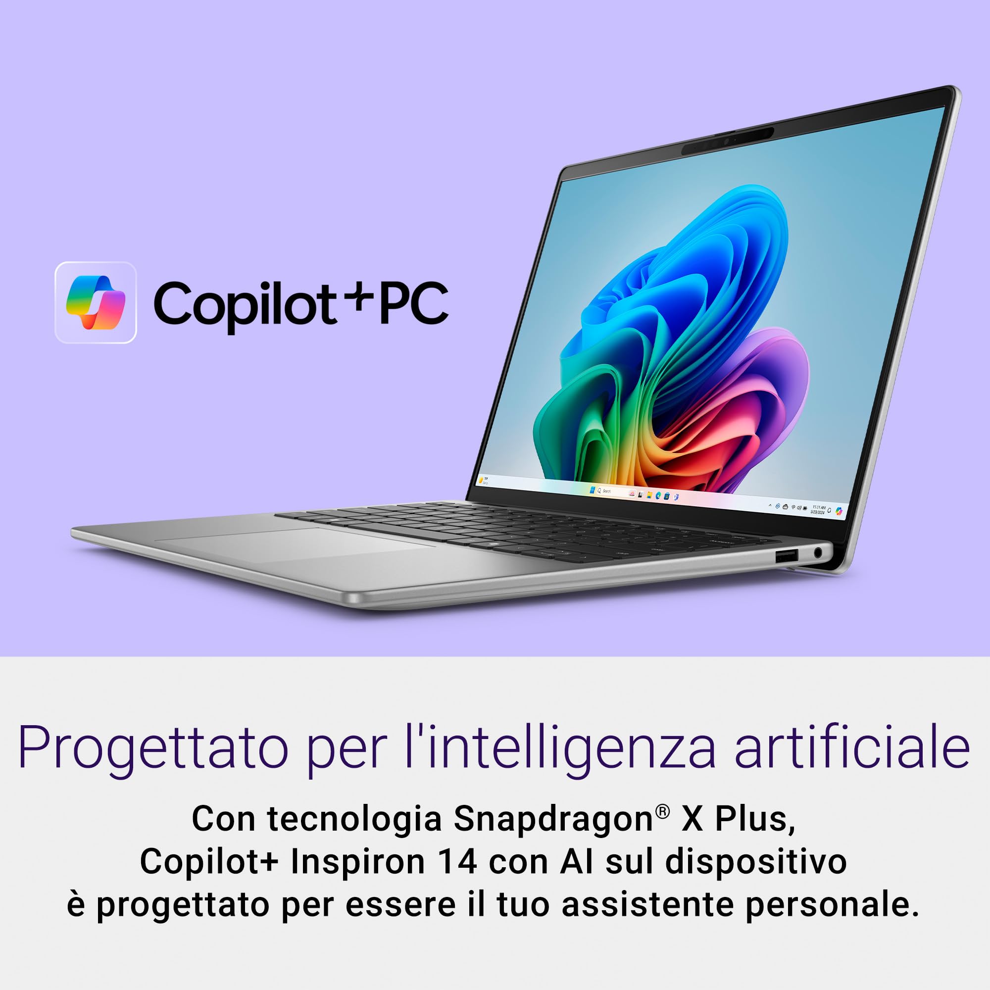 Dell Inspiron 14 (5441) Copilot+ PC Laptop 14" FHD+ 60 Hz, Snapdragon X Plus, Qualcomm Adreno, 16GB RAM, 512GB SSD, Windows 11 Home, Tastiera retroilluminata italiana - Titan Grey