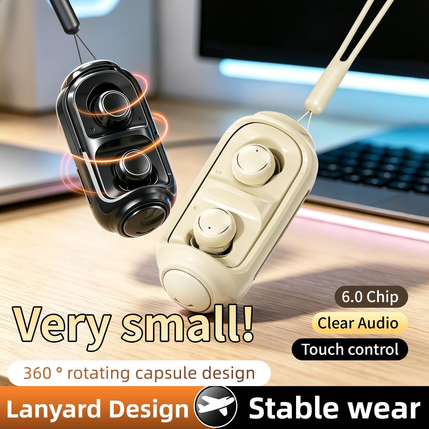 Mini Wireless Earbuds Bluetooth 6.0 in Ear Light-Weight Headphones,with 360-degree Rotating Charging case,ENC Noise Cancelling, Ergonomic Sport Headphone Headset for Gym/Running/Work(Black) image 6