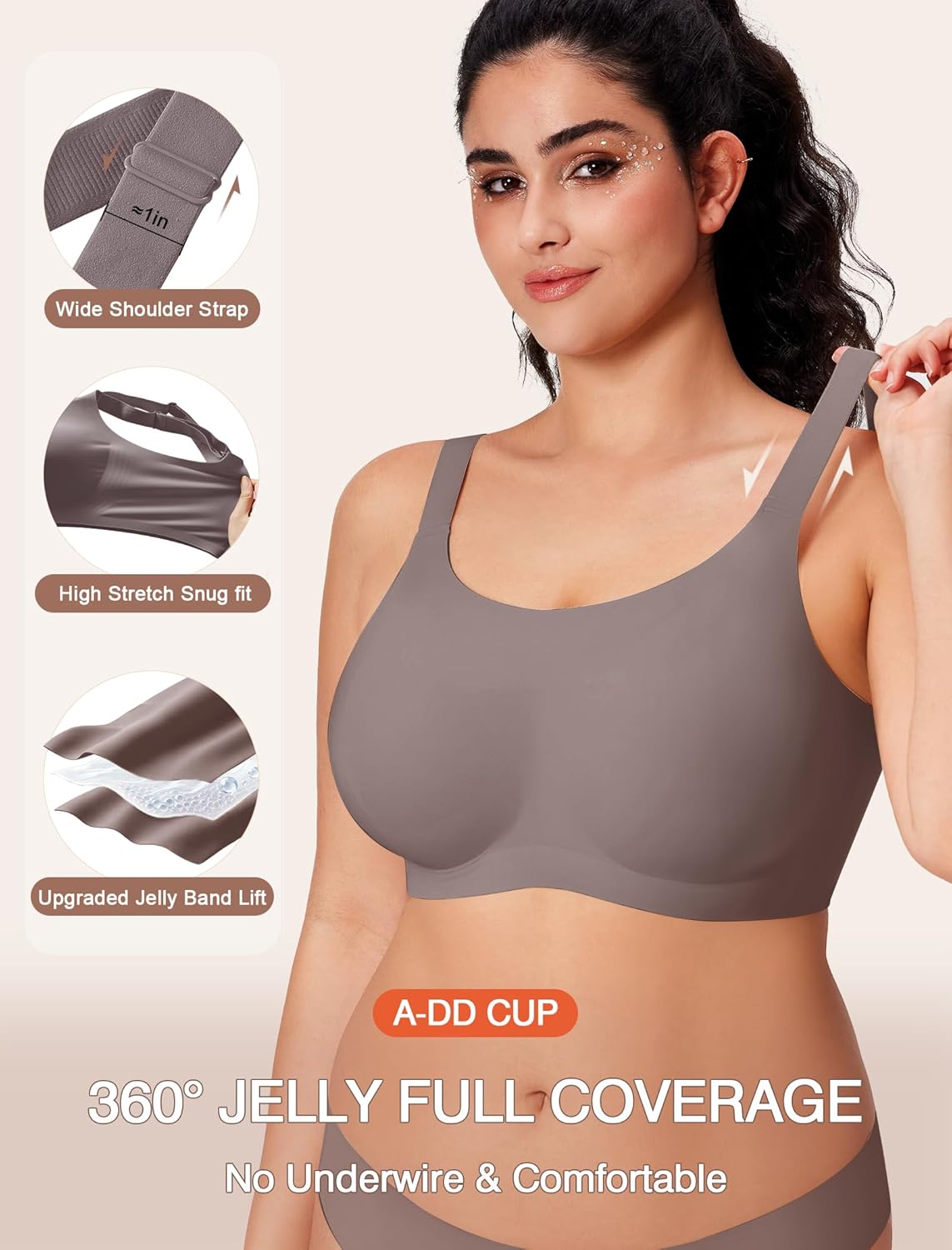 Womens Wireless Jelly Bras No Underwire Support Push Up Removable Straps (U/Cross/Halter) Everyday Sports Bra - Image 3