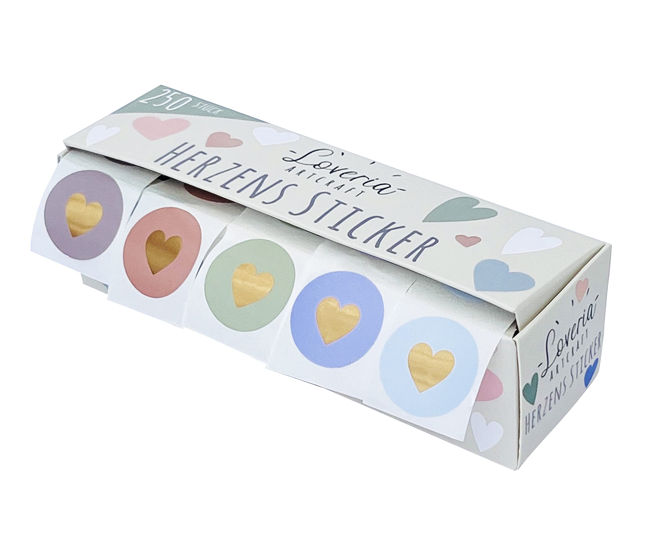 Loveria Juego de pegatinas con forma de corazón, 250 pegatinas en 5 colores, 50 pegatinas por color, ideal para bodas, regalos, manualidades, cartas, postales, San Valentín | Tamaño: aprox. 2,9 cm