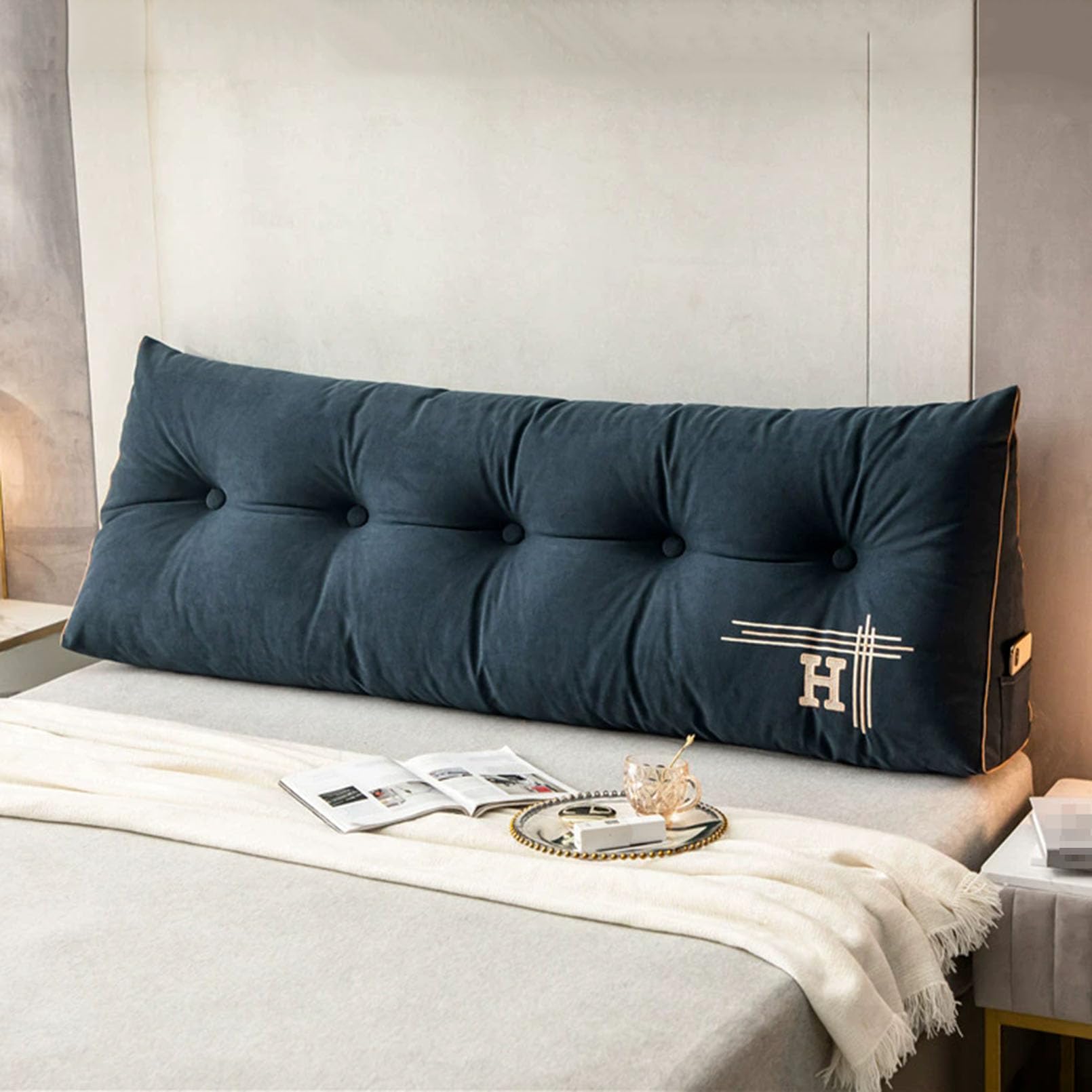 Sofdicht Couchkissen Groß Dekokissen Kopfteil Gepolstert Rückenlehne Rückenkissen, Langes Sofakissen Lesekissen Lendenkissen Bett Wandkissen Stützkissen,Blau,200 x 50 x 20cm Küche, Haushalt & Wohnen