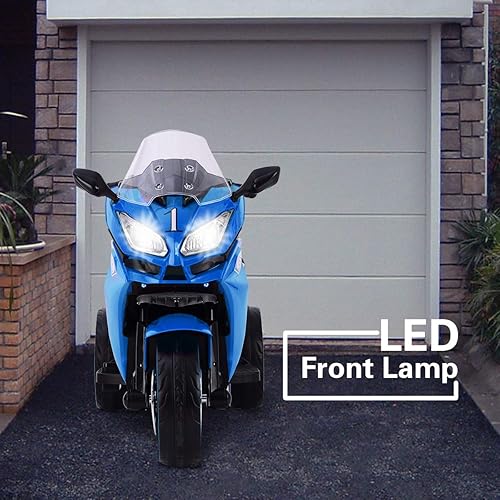 Miniatura 7 de Motocicleta eléctrica de 12 V para niños, 390 W x 2 con 3 ruedas de luz, luces LED, música, USB, MP3, arranque de un botón, velocidad de 1.8-3.2