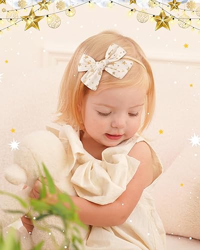 Miniatura 4 de doboi 6 diademas de Navidad para bebés, lazos para el pelo, estrellas de nailon, algodón y lino, accesorios para el cabello hechos a mano para