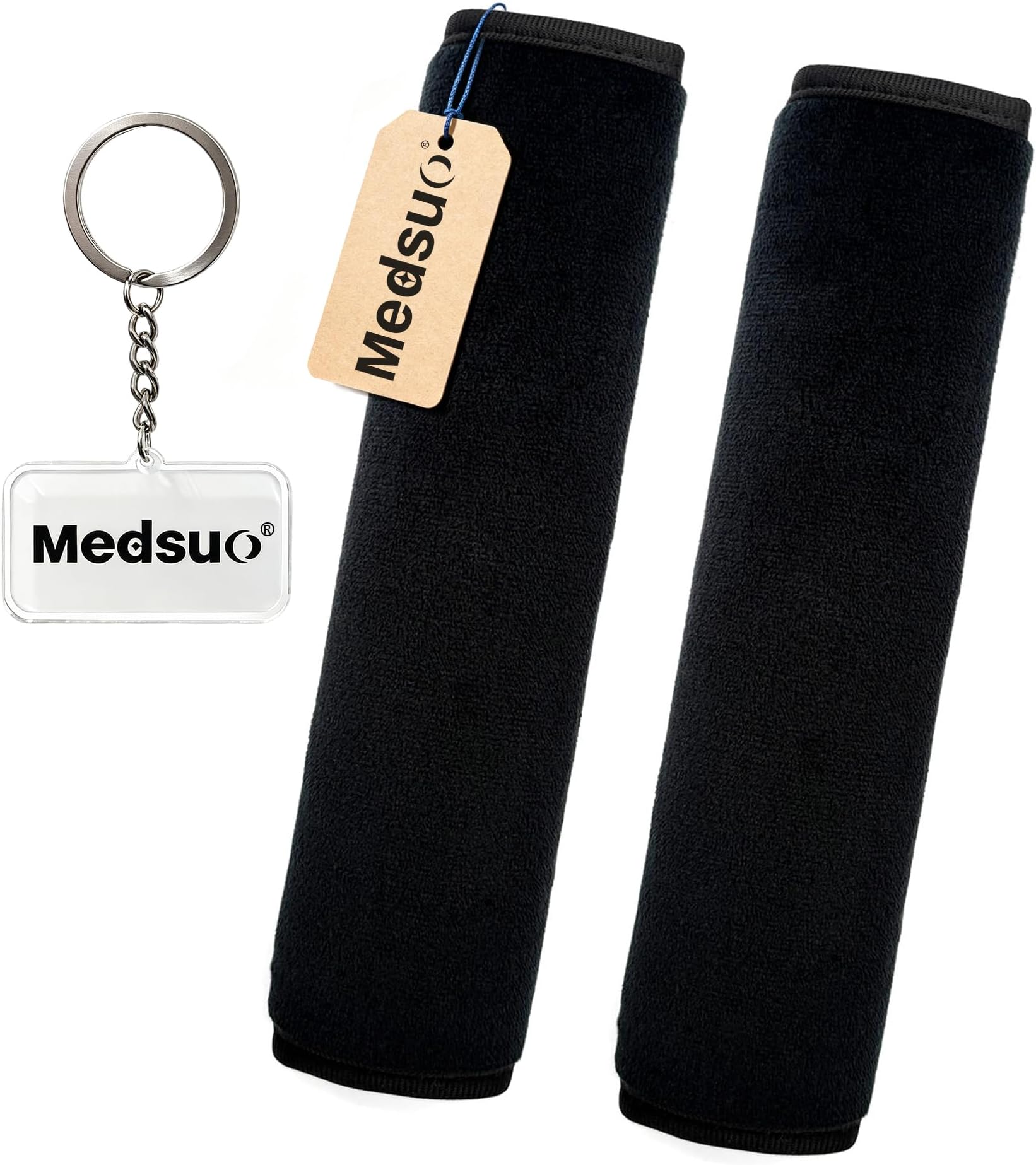 Medsuo 2 Pack Universal Soft and Comfortable Car Seat Belt Pads Harness Pads Pram Strap Covers Backpack Shoulder Pad Automotive Seat Belt Cushion Pad Cover for Adults - Black