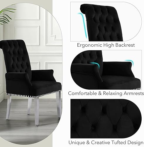 Miniatura 4 de LOULENS Sillas de comedor lujosas de terciopelo, sillas de comedor modernas tapizadas con capitoné, sillas de comedor con reposabrazos y patas de