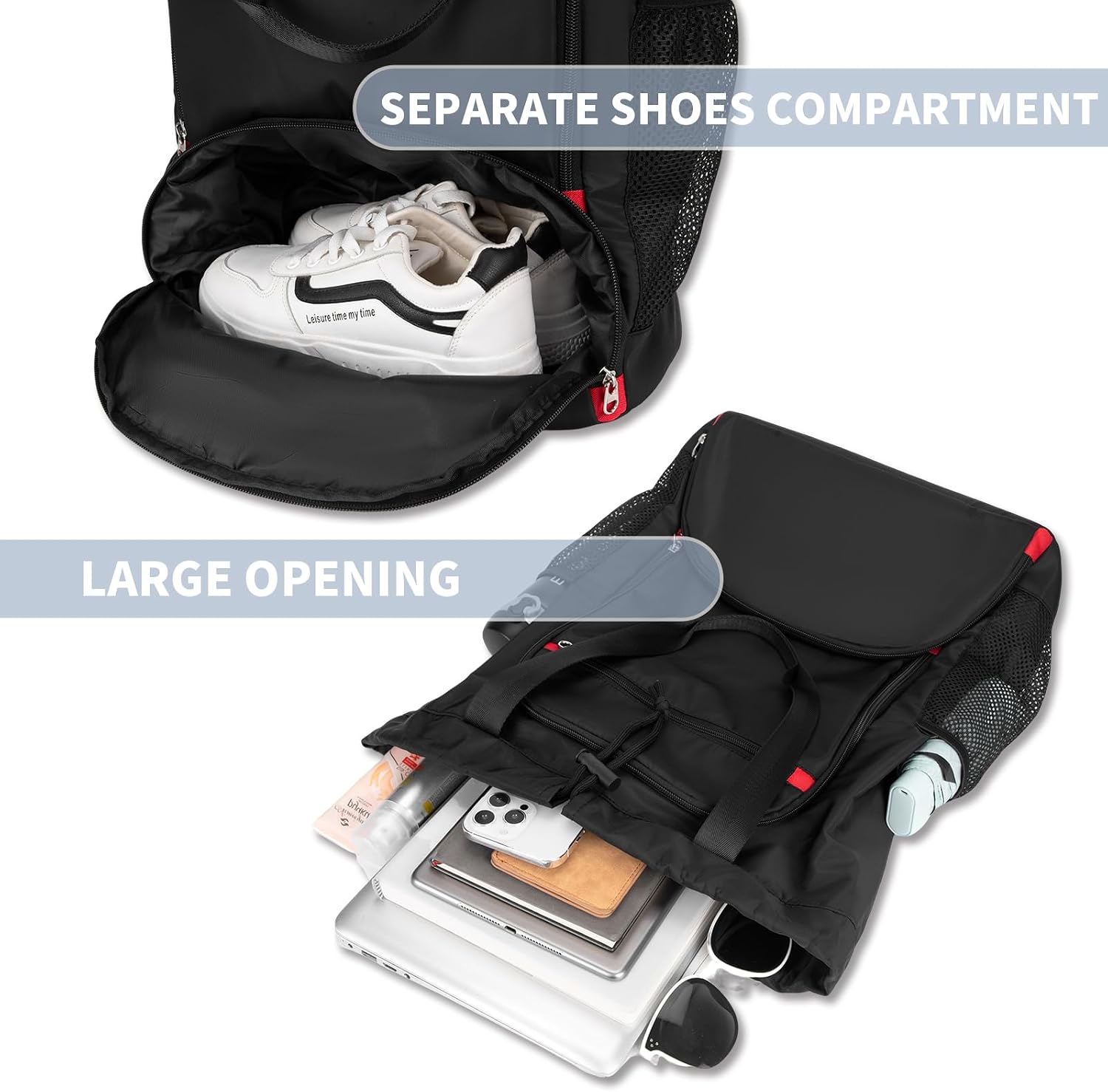 seyfocnia Drawstring Backpack,Gym Bags with Shoes Compartment Sports Gym Backpack Drawstring Bag Cinch Bag Swim Soccer Beach for Woman Men-Black