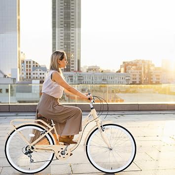 24 Inch Beach Cruiser Bike for Women Complete Cruiser Bikes with Dual V-Brake and Adjustable Seat,7 Speed Steel Frame for Women, Men, Multiple Colors