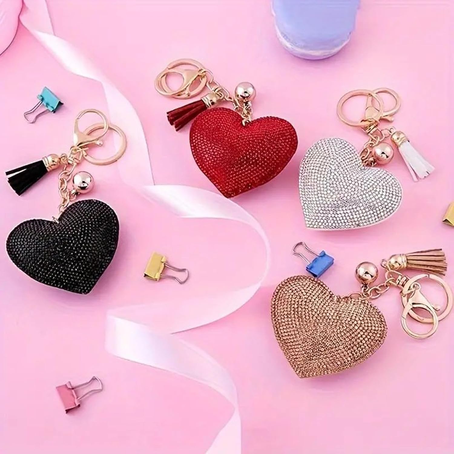 Women Heart Fashion Keychain Cute Shiny Rhinestone Butterfly Women Pendant Key Ring for Purse Handbags - Image 3