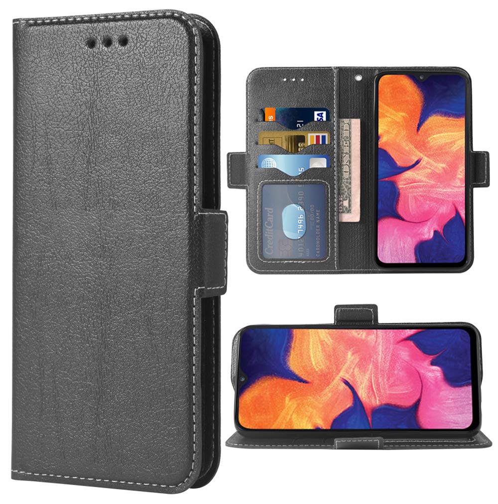 Phone Case for Samsung Galaxy A10 M10 Folio Flip Wallet Case,PU Leather Credit Card Holder Slots Full Body Protection Kickstand Hard Hybrid Protective Phone Cover for GalaxyA10 A 10 10A A105M Black