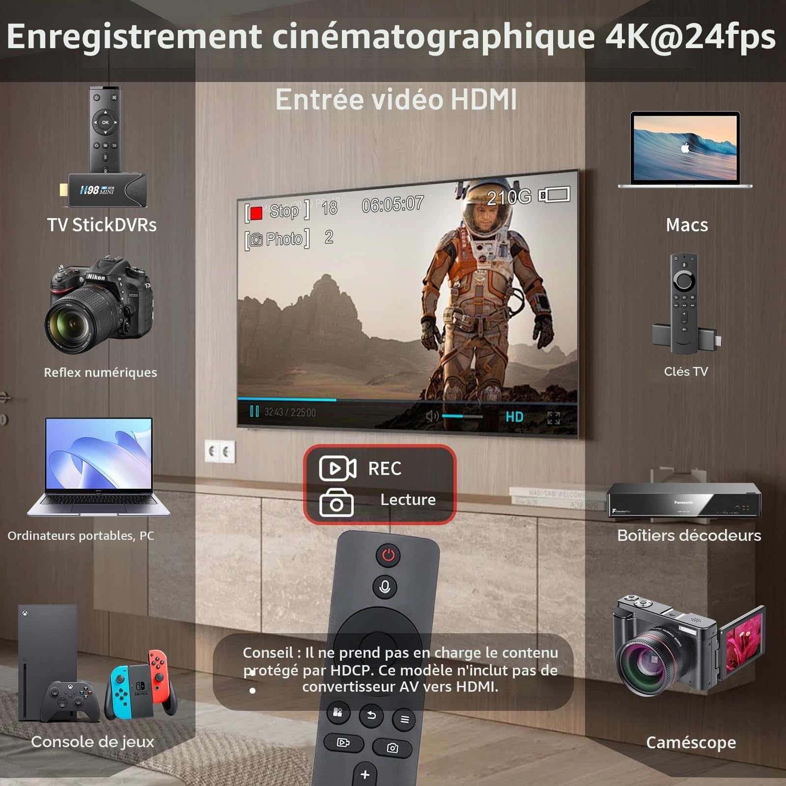 ZowieREC, enregistreur HDMI 4K, DVR, console de jeu, ordinateur portable, PC, lecture TV, enregistrement programmé, instantané, pause reprendre, cartes TF et USB