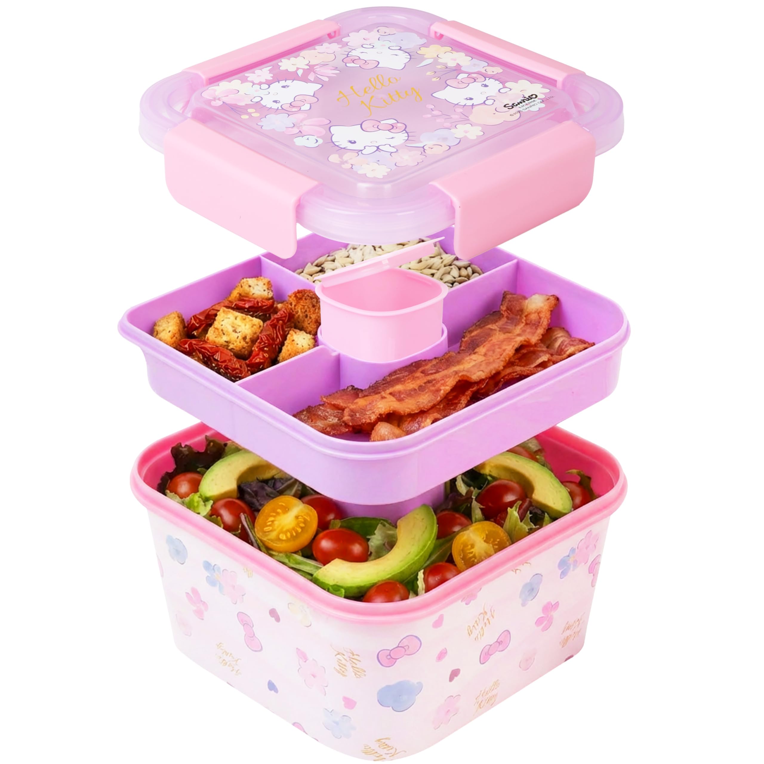 Hello Kitty Sanrio Salad Container Bento Box for Kids, 70 Oz Portable Kawaii Lunchbox, Le…