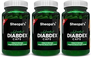 Sheopal's Diabdex Capsules – Ayurvedic Supplement for Diabdetes Sugar Support with Vijaysar, Fenugreek Gudmar & Karela – 90 Vegetarian Capsules (3 Packs)
