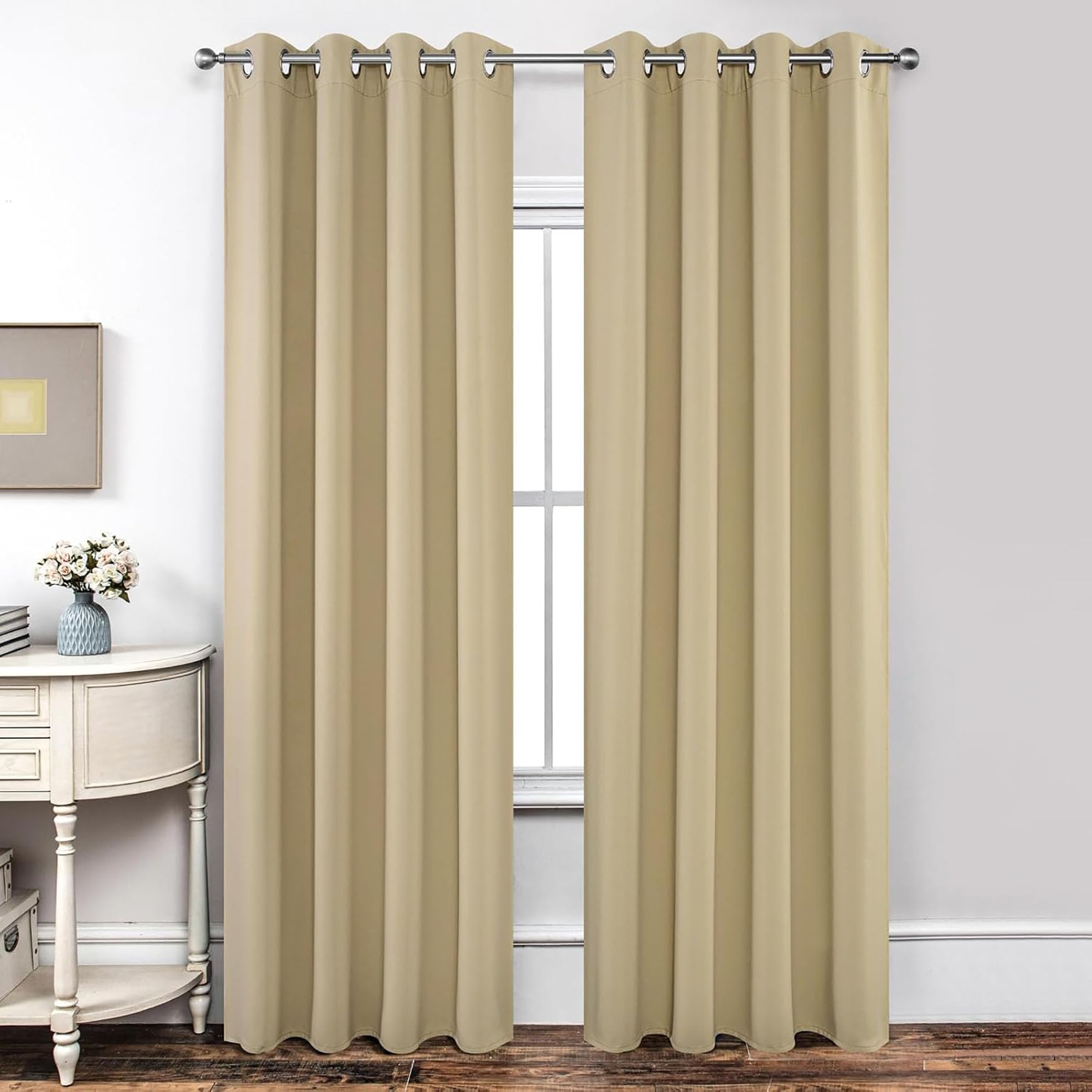 Zaciemniające Zasłony Do Salonu 195 x 220 cm Wiatroszczelne Dźwiękoszczelne Prywatność Zaciemniające Zasłony Oczka Nowoczesny Design, Zmywalny Do Sypialni Salon Balkon, Beżowy