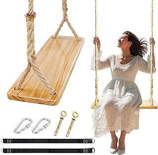 Wooden Tree Swing， Heavy Duty 500lbs Capacity Kids and Adults，Adjust...