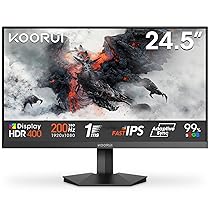 KOORUI G2511P 25 Pollici Gaming Monitor, Full HD 1080p, Fast IPS, 200Hz, 1ms, HDMI(2.0)*2, Adaptive Sync, VESA (75mm*75mm) Compatibile, Eye Care, Inclinazione Regolabile