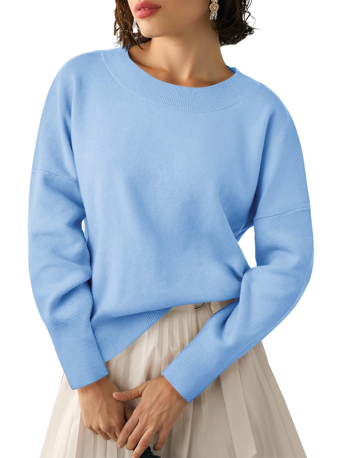 Yousify Womens Crewneck Knit Sweaters Casual Long Sleeve Loose Fit Fall Basic Soft Pullover Jumper Tops